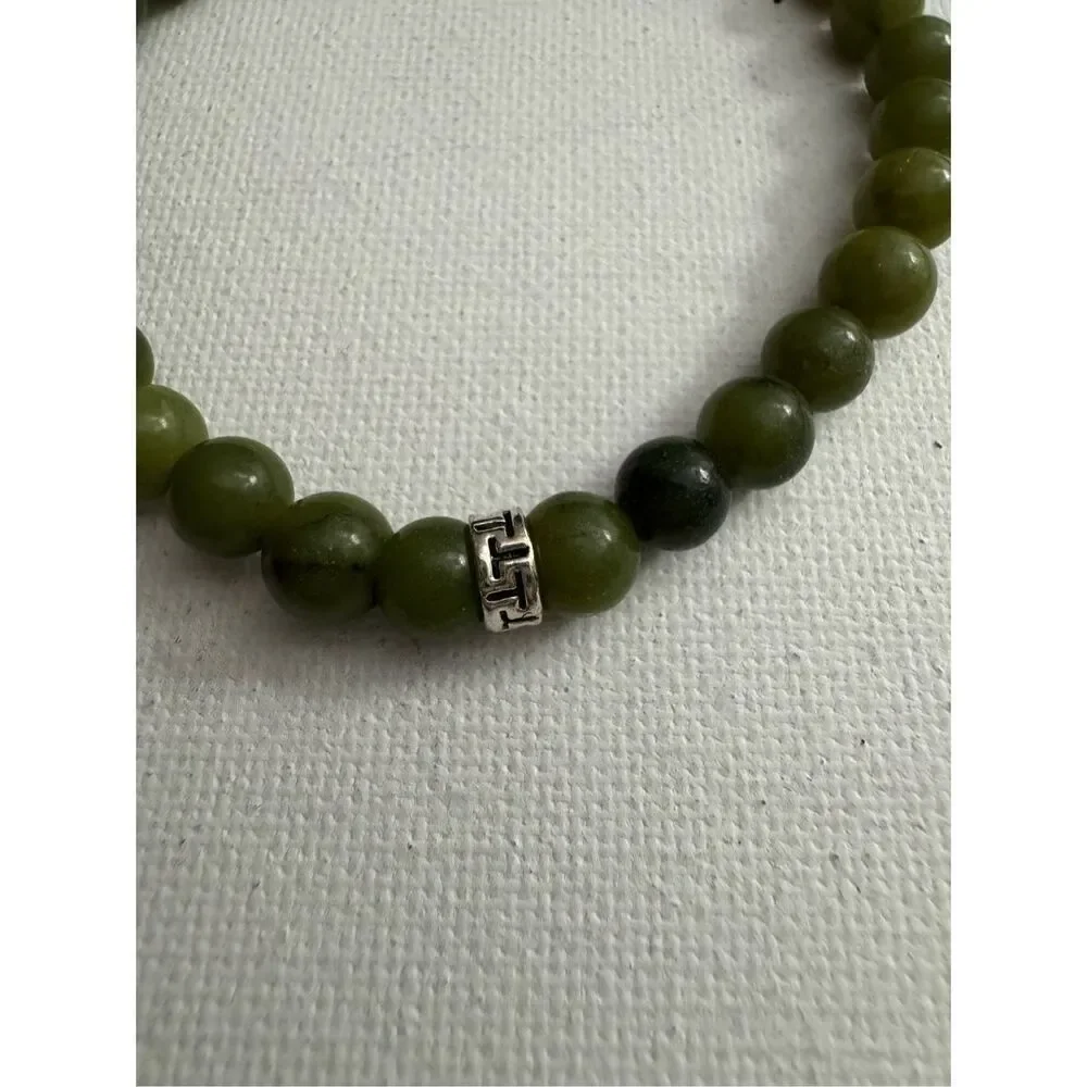 Women's Dark Green Earthy Stone Beaded Stretchy Slip On Bracelet Boho